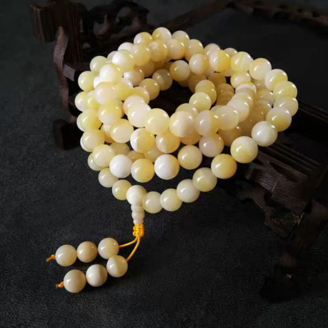 珍貴佛教七寶硨磲108顆手珠（非黃金線）