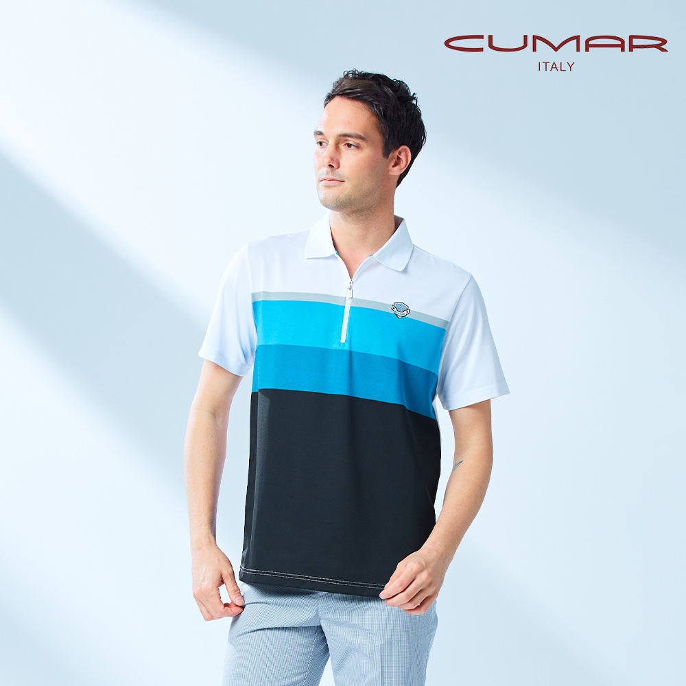 【CUMAR】男裝短袖吸濕排汗POLO衫 188248-47藍黑