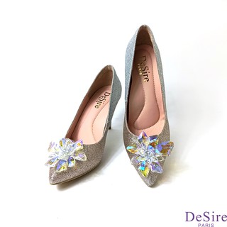【DeSire】夢幻水晶花漸層色尖頭高跟婚鞋-金色(1137026-59)