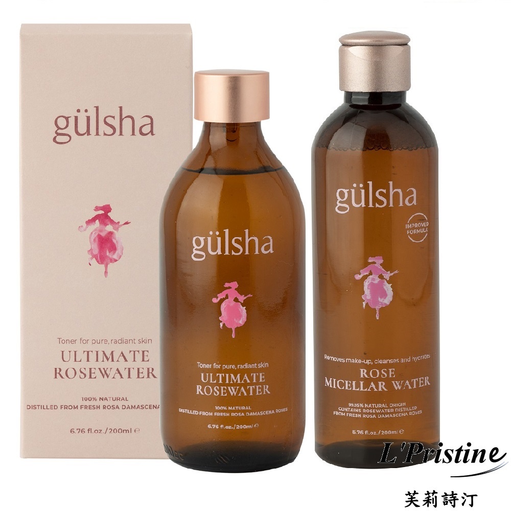 【好禮加贈】【gulsha古爾莎】經典保濕組(大馬士革極致玫瑰純露200ml+潔膚水200ml)/化妝水玫瑰水+卸妝水