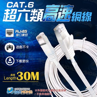 含稅價】RJ45 CAT6 30米30公尺鍍錫純銅網路線 超薄高速網路扁線 扁形網路線 工程級金屬接頭 超第六類網路線材