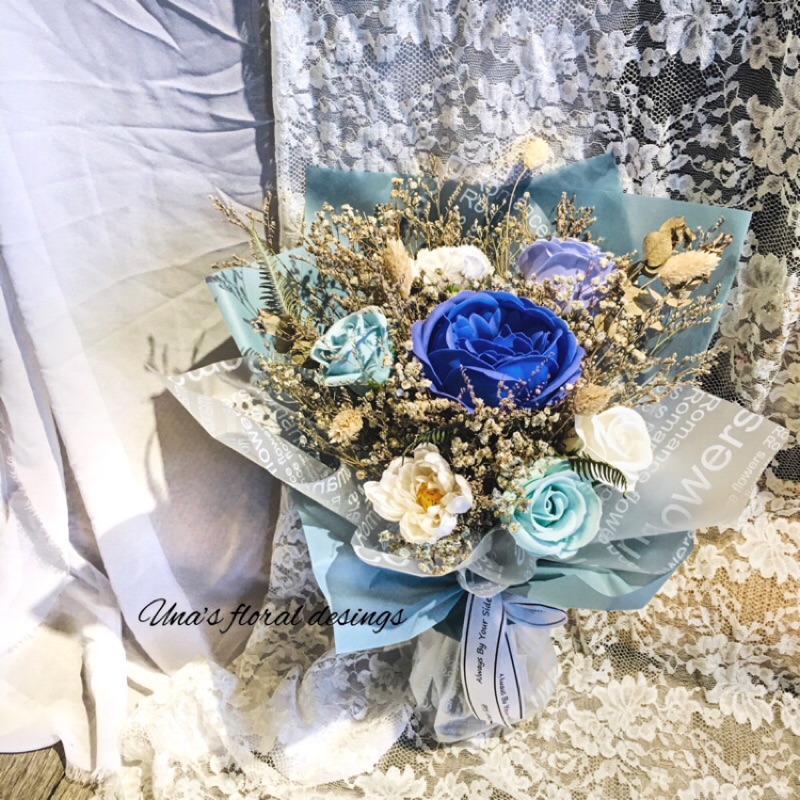 愛妤花店 乾燥花束 交換禮物 生日禮物 求婚花束 中型花束 藍色 蝦皮購物