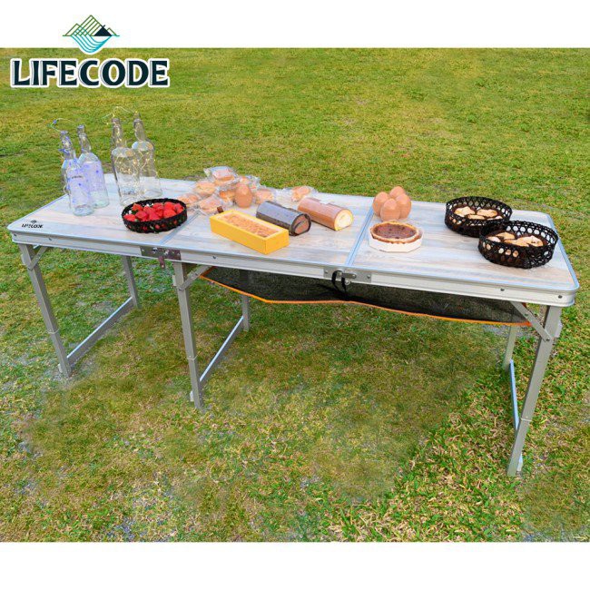橡木紋鋁合金折疊桌/野餐桌180x60cm-送桌下網(三段高度) 13310123
