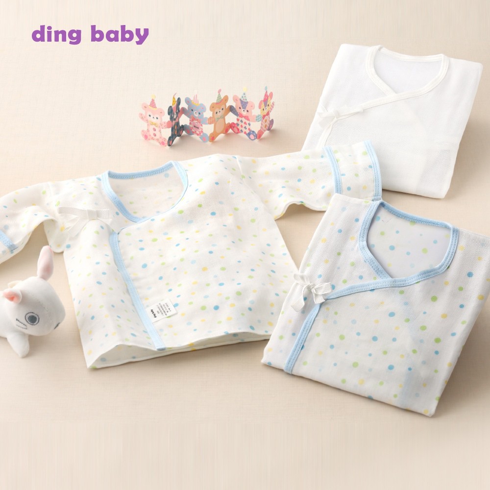 【ding baby】MIT台灣製點點純棉反摺袖紗布肚衣3入組-藍 小丁婦幼