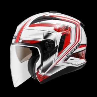 ☆宥鈞機車騎士精品☆ZEUS ZS-613B 彩繪款9合1多功能帽AJ6 白/紅色 半罩_全罩不包含面具活動送防摔手套
