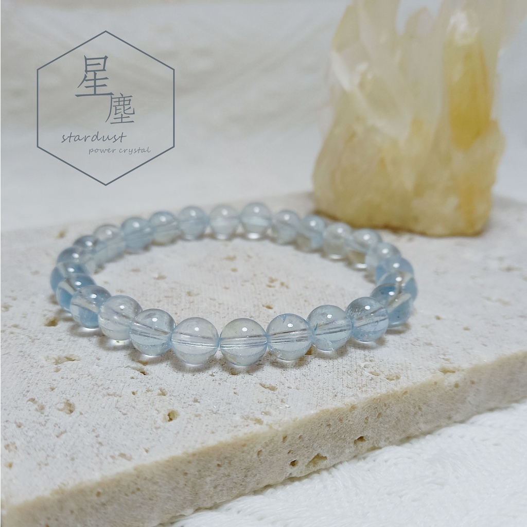 海藍寶 Aquamarine 天然晶石 手珠 手串 手鍊 馬達加斯加海藍寶  高品質透體海藍寶 一物一圖【星塵能量水晶】