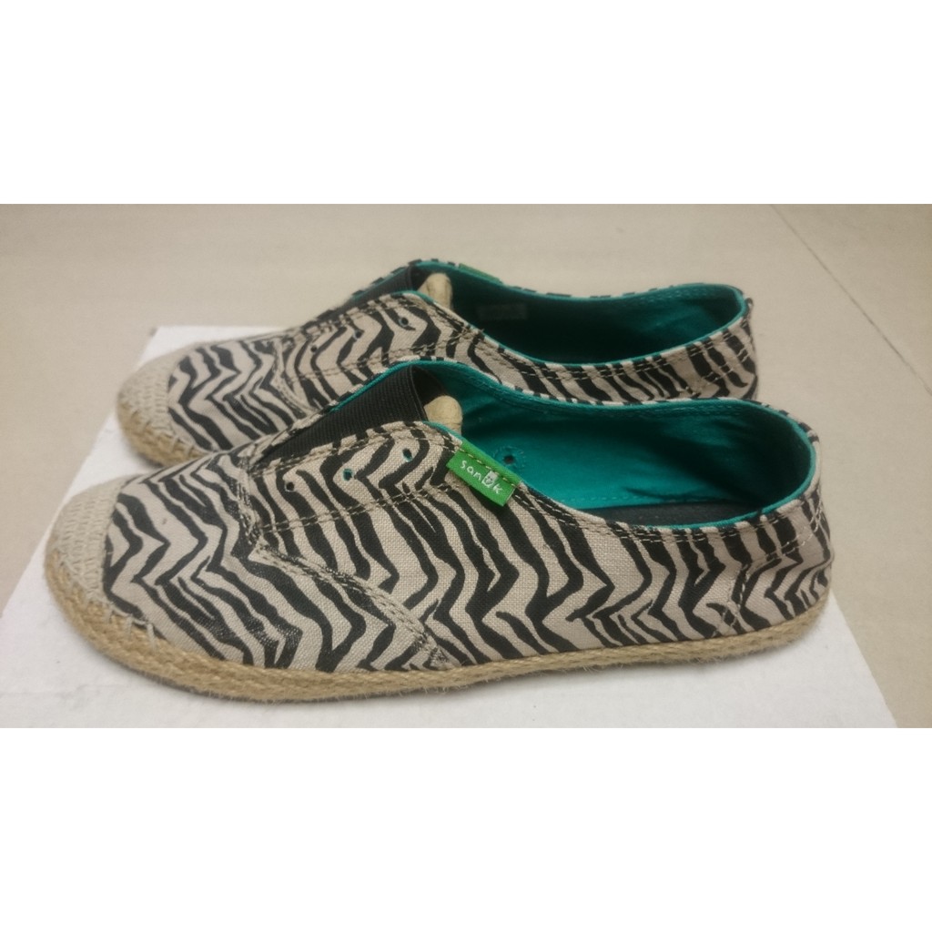 Sanuk Women's Runaround Jute Flat - 斑馬紋草編鞋 (US 7)