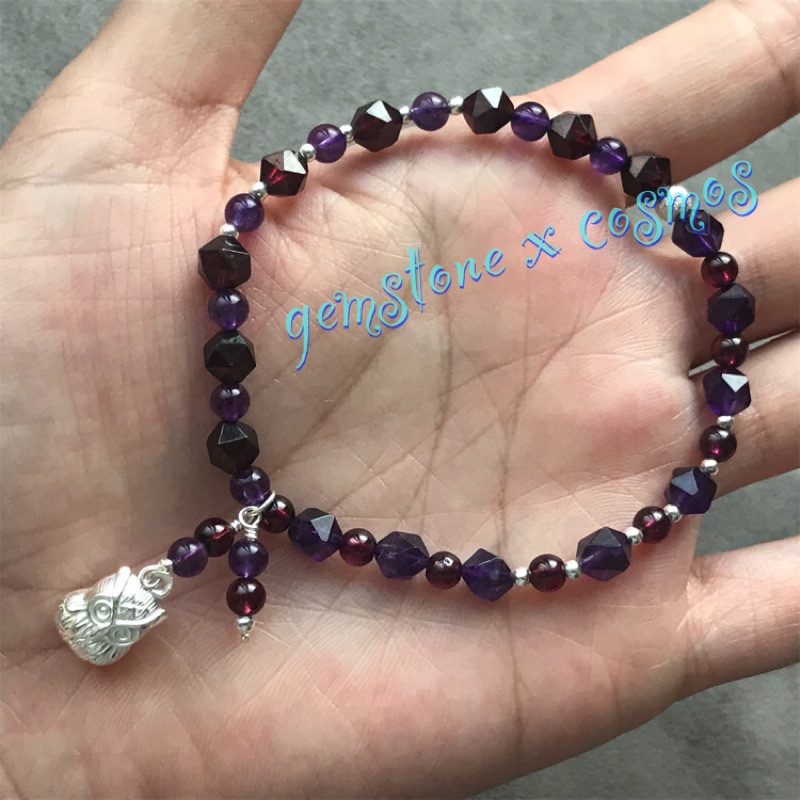 星座守護神 水瓶座b 雅典娜 2 石榴石 紫水晶 純銀配件 彈性手珠 設計手珠 石間宙宇 蝦皮購物