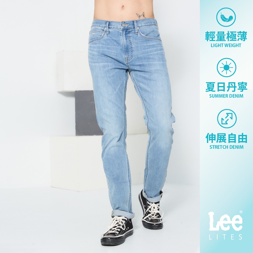 Lee 705 涼感 彈性中腰標準小直筒牛仔褲 男 淺藍 LL210083BGJ