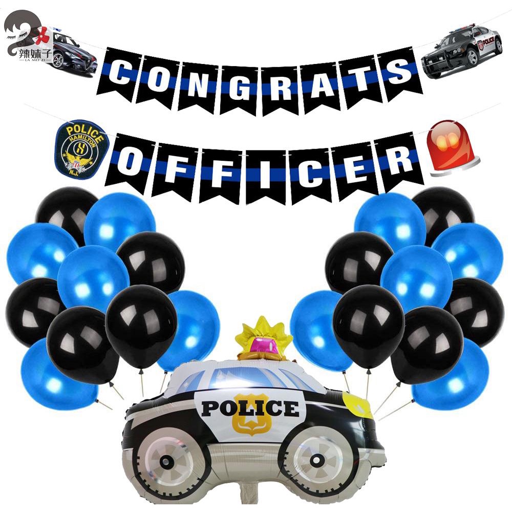 🎈辣妹子🎈警察主題生日派對裝飾 警車氣球交警生日拉花橫幅 蛋糕裝飾插牌生日氣球 生日蠟燭 蛋糕插牌 生日派对