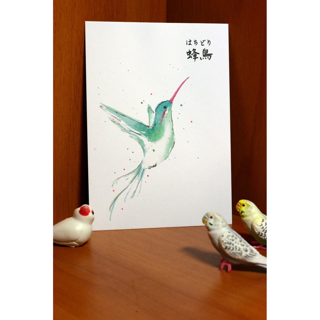 蜂鳥－手繪水彩明信片