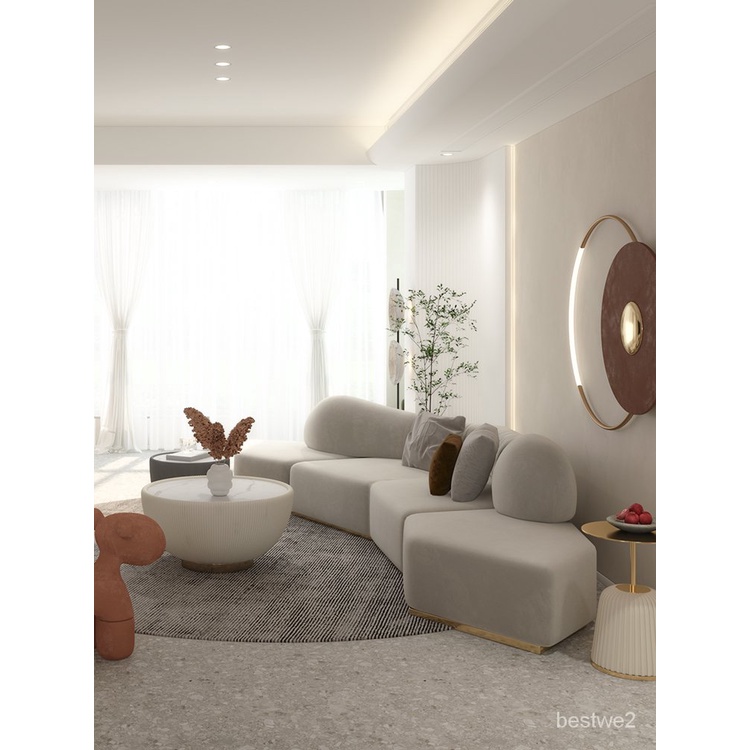 沙發客廳現代輕奢極簡約北歐設計師弧形布藝網紅沙發家具組合套裝