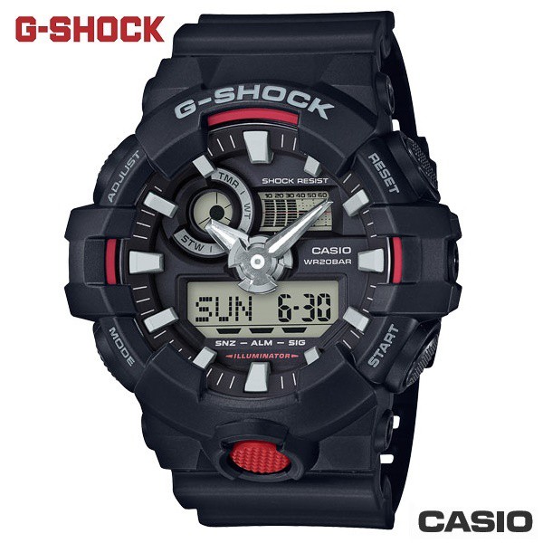 【CASIO】 G-SHOCK GA-700-1A 雙顯熱銷系列/53mm/消光黑【第一鐘錶眼鏡】