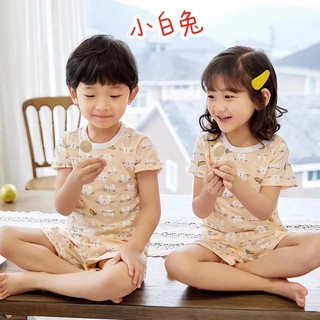 現貨臺灣出貨-🐞夏季兒童洞洞呼吸棉短袖套裝 上衣➕褲子 男女童家居空調服 寶寶薄款圓領呼吸棉睡衣 睡褲 💥💥現貨💥💥