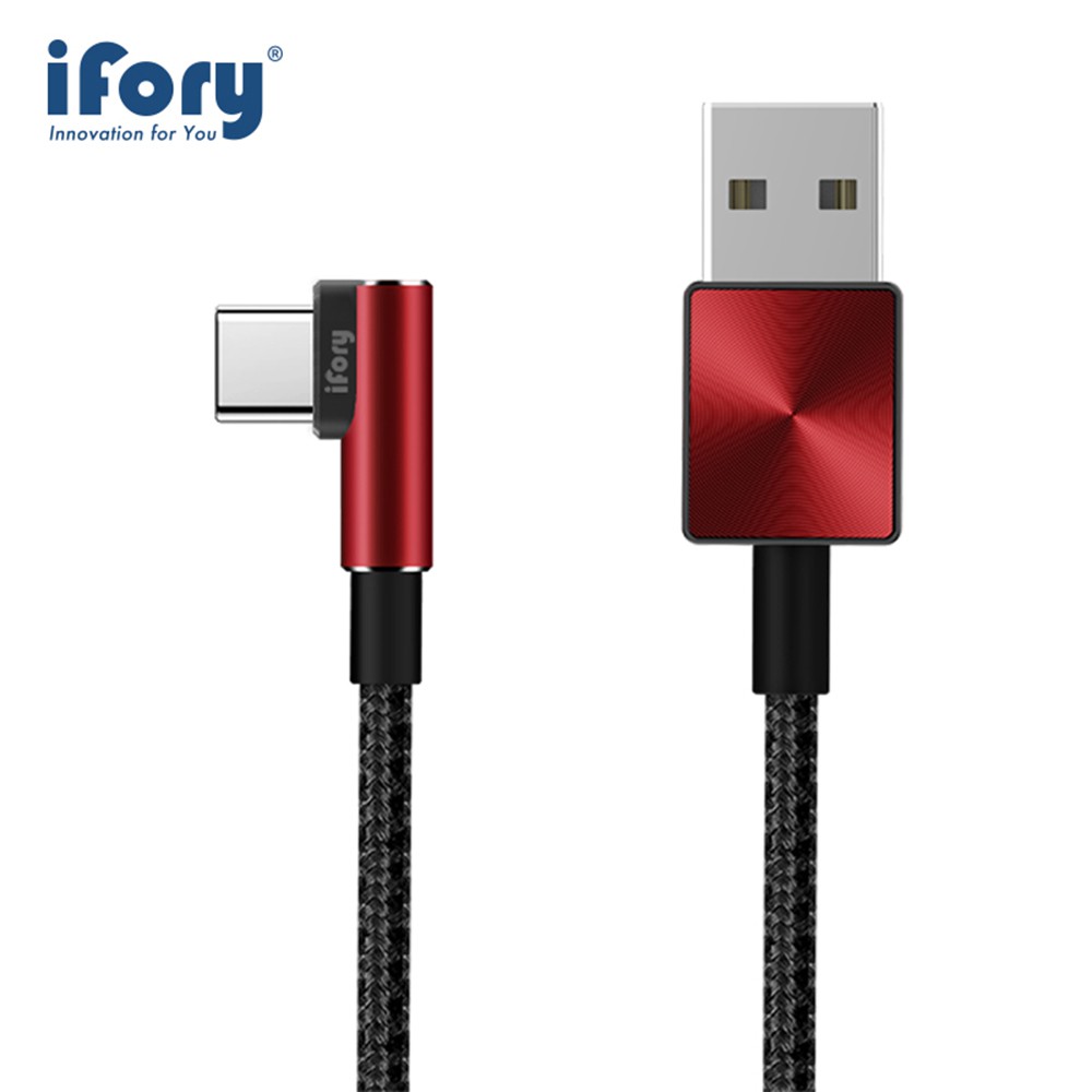 【iFory】安卓手機/平板適用  USB-A to TYPE-C 90度彎頭 編織充電/傳輸線  看影片 玩手遊不卡手