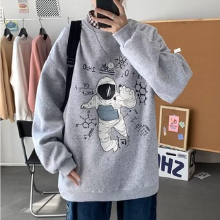 情侶大學T 宇航員圓領長袖T桖 衛衣 男衣服 M-5XL大尺碼 寬鬆圓領T oversize長袖上衣【宅男屋】KPK68