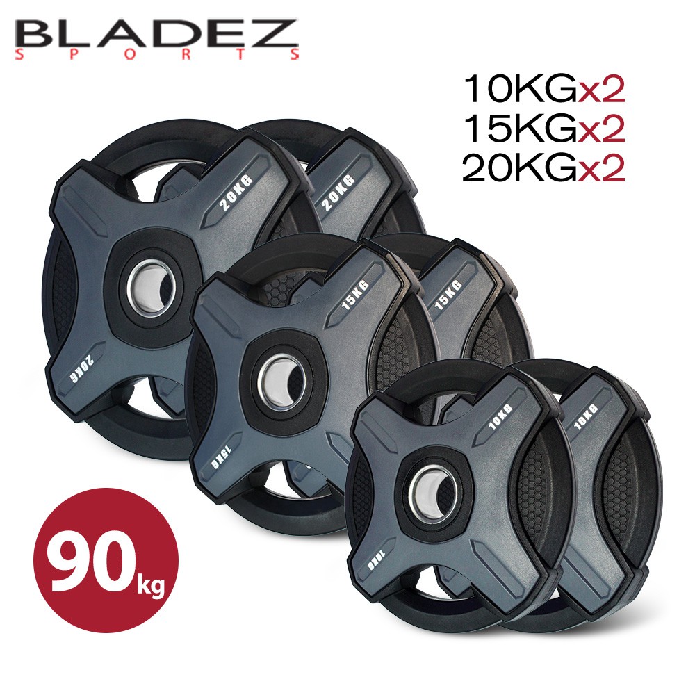 【BLADEZ】OP1-PU灰色奧林匹克包膠槓片-90KG超值組（10KG*2入／15KG*2入／20KG*2入）