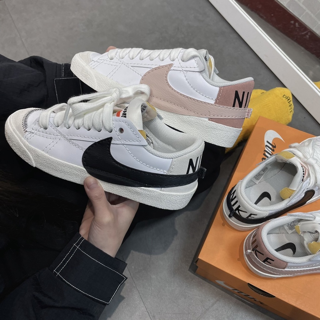 JK.S👟Nike Blazer Low 77 Jumbo 大勾勾 拼接 黑白 DN2158-101 粉