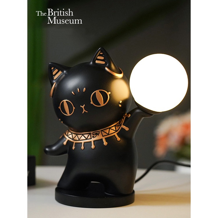 大英博物館安德森貓舉明燈氛圍燈小夜燈文創家居臥室擺件~Oz
