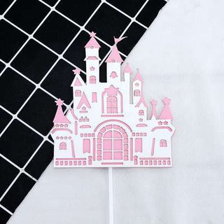彩色城堡生日快樂蛋糕裝飾插牌 公主女孩烘焙用品插件插旗