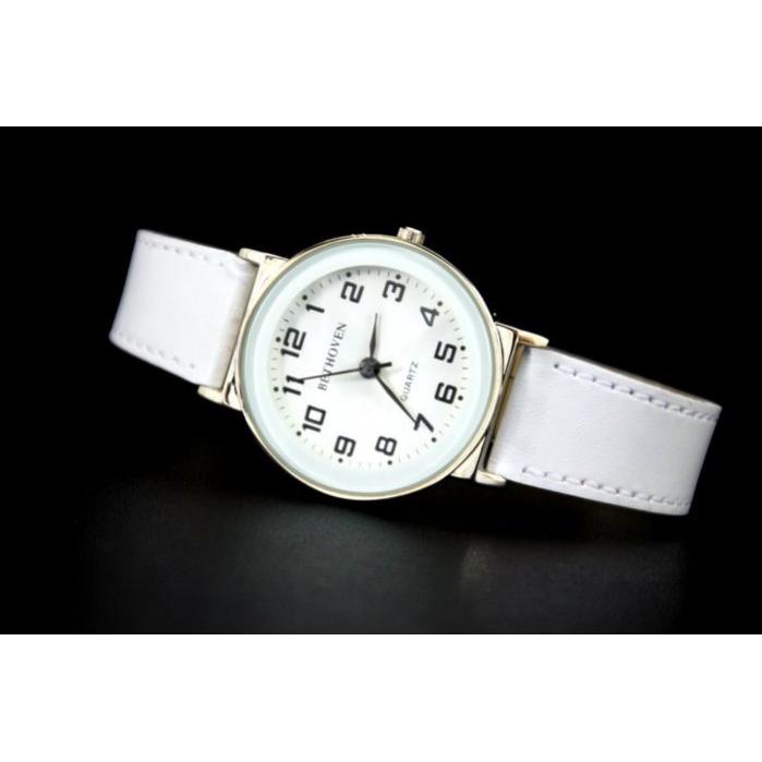 168錶帶配件~Bethoven貝多芬時尚造型石英錶歐風傘狀切割鏡面真皮平面錶帶超清晰阿拉伯數字刻度