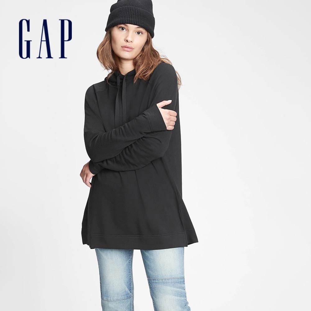 Gap 女裝 簡約彈力帽T-黑色(618440)