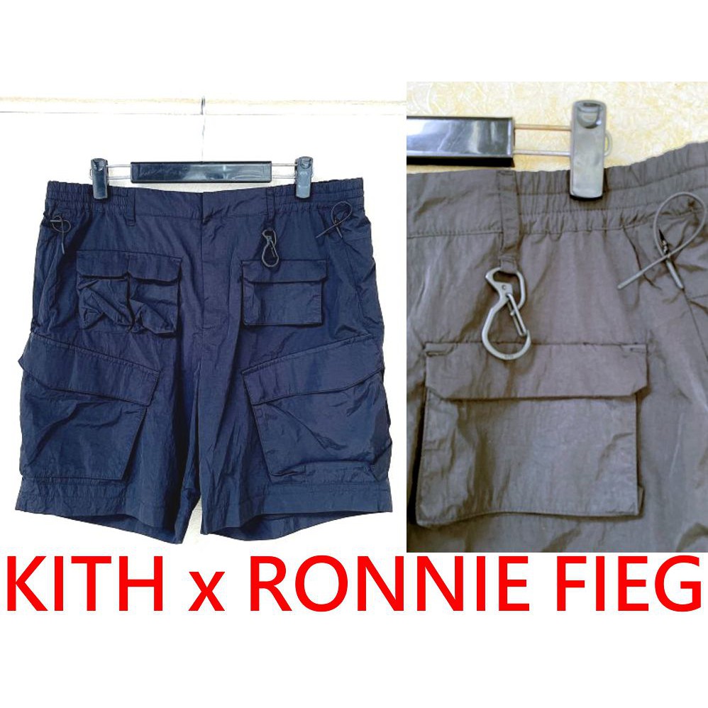 BLACK全新KITH x RONNIE FIEG多功能多口袋防水防風運動基能/工作短褲