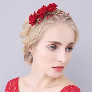 羅絲新娘飾品 r2 rt 歐美模擬玫瑰花新娘髮箍頭飾 紅色