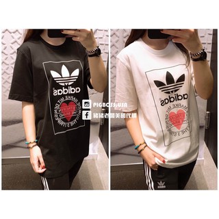 【豬豬老闆】ADIDAS ORIGINALS UNISEX 愛心 休閒 短T 男款 黑 GK7166 白 GK7165