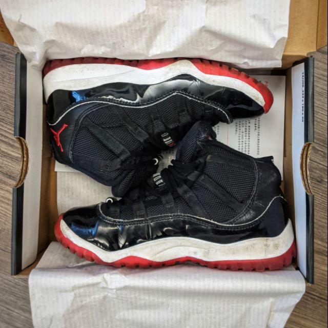 經典喬丹黑紅 Jordan 11 Bred PS中童 （二手良品）