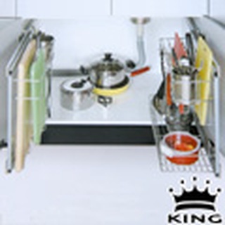 【出清】福利品 新品久存 KING 水槽低框架滑軌式砧板+刀具+掛鉤+瓶罐不鏽鋼收納架