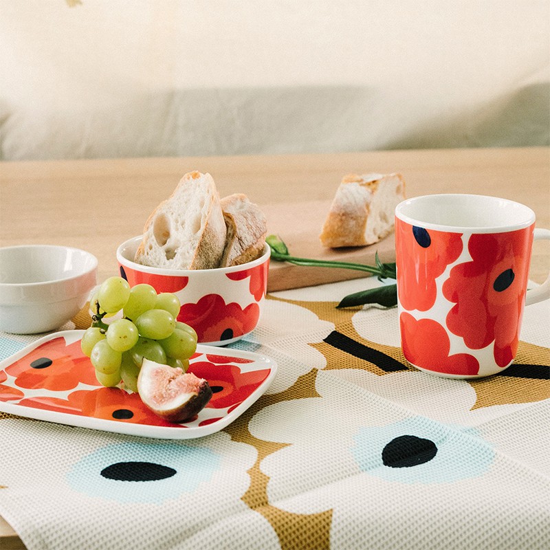▥芬蘭進口Marimekko Unikko咖啡馬克杯花朵陶瓷杯北歐點心平盤飯碗