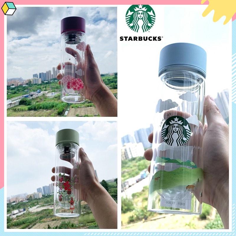 特惠🚀🚀✨韓國Starbucks星巴克玻璃杯 新款濟州島雙層玻璃泡茶杯 帶過濾網 夏日櫻花茶隔玻璃杯 情侶隨行水杯