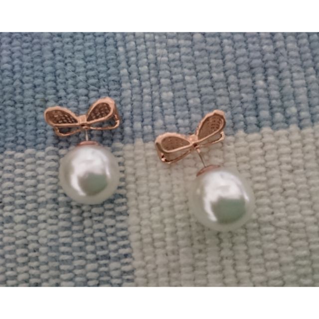珍珠蝴蝶結雙面可戴 大力丸耳環