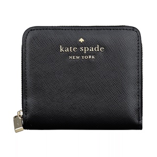 Kate Spade STACI金屬字母LOGO防刮牛皮7卡拉鍊短夾(小/黑)