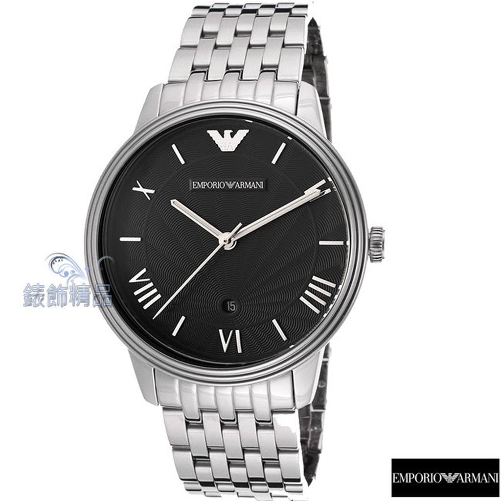 Emporio Armani亞曼尼AR1614手錶 時尚簡約 薄型 日期 黑面 鋼帶 男錶【錶飾精品】