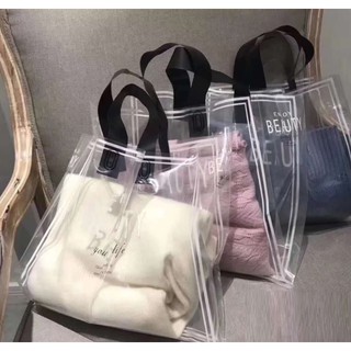 現貨 透明提袋 透明簡約風 塑膠手提袋 PE材質提袋 加厚提袋 購物袋 服飾袋 蛋糕袋 禮品袋包裝袋 環保袋