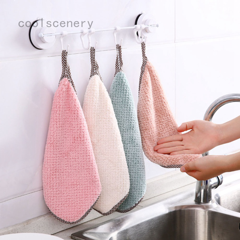 可掛式珊瑚絨擦手巾抹布 廚房清潔巾不掉毛吸水洗碗布