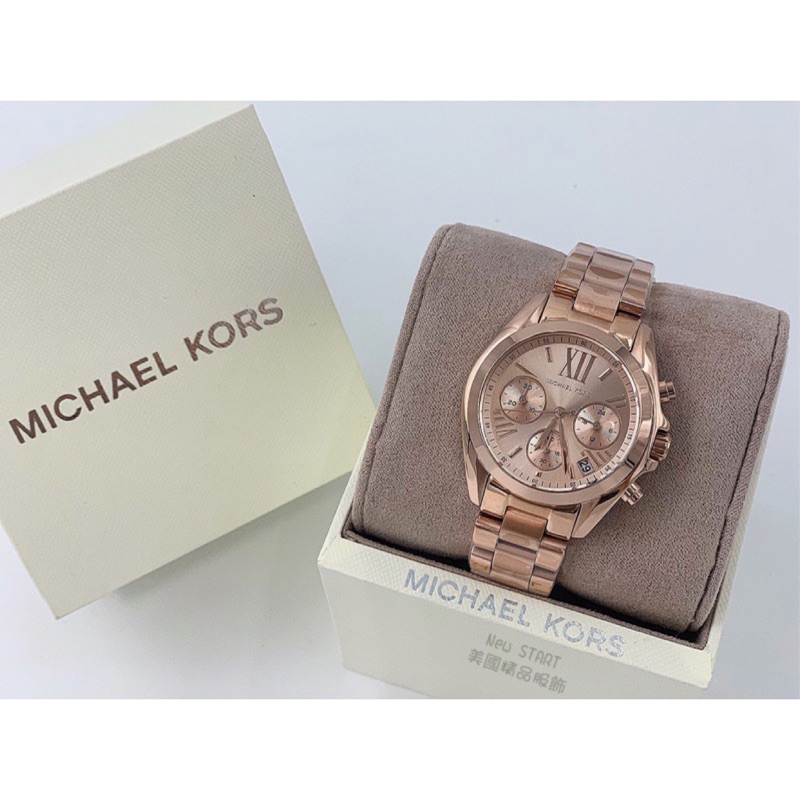 【New START精品服飾-員林】Michael Kors MK5799 羅馬古典三眼計時玫瑰金 腕錶 手錶