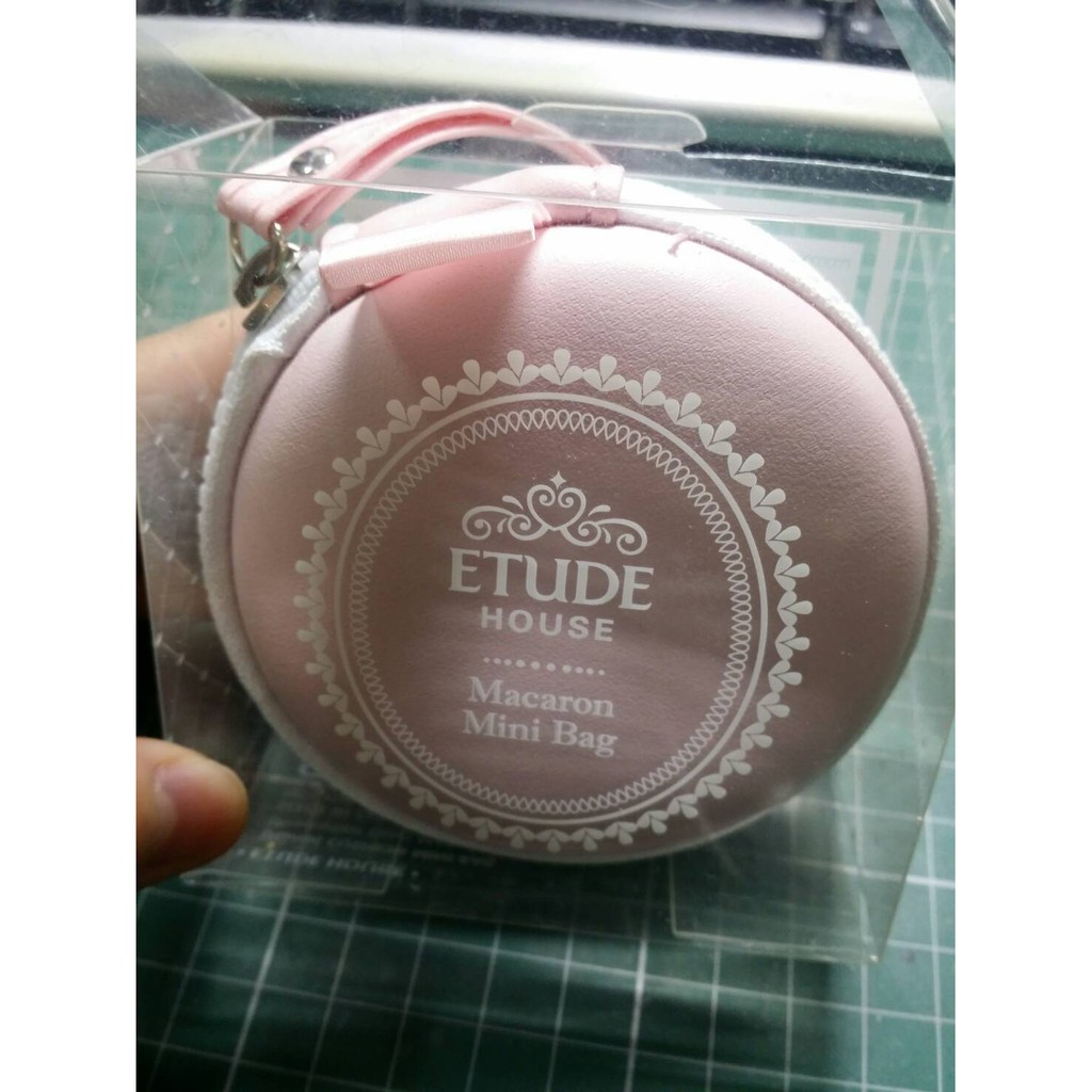etude house 馬卡龍粉色化妝包 小包 氣墊粉餅包