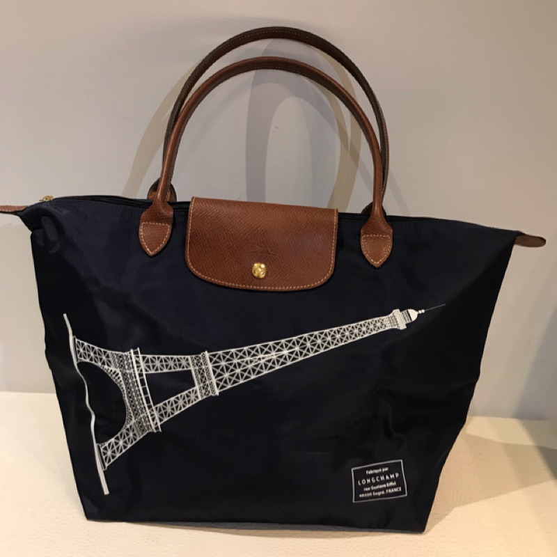 （降價賠售！）Longchamp 法國🇫🇷巴黎 鐵塔 肩背 水餃包-（大款/L長帶）深藍色（海軍藍）