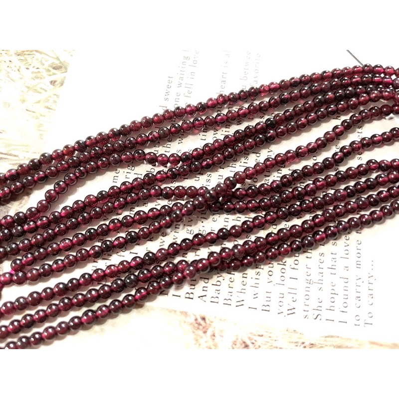 🎀晶御🎀串珠材料～天然石3mm紅石榴圓珠條珠串h
