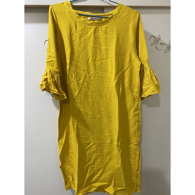 Mercci22 黃色喇叭袖洋裝 二手 S號