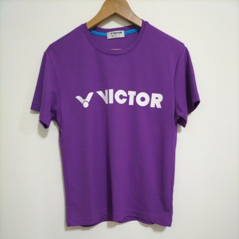 台灣品牌VICTOR勝利二手短袖運動上衣（黑/紫）