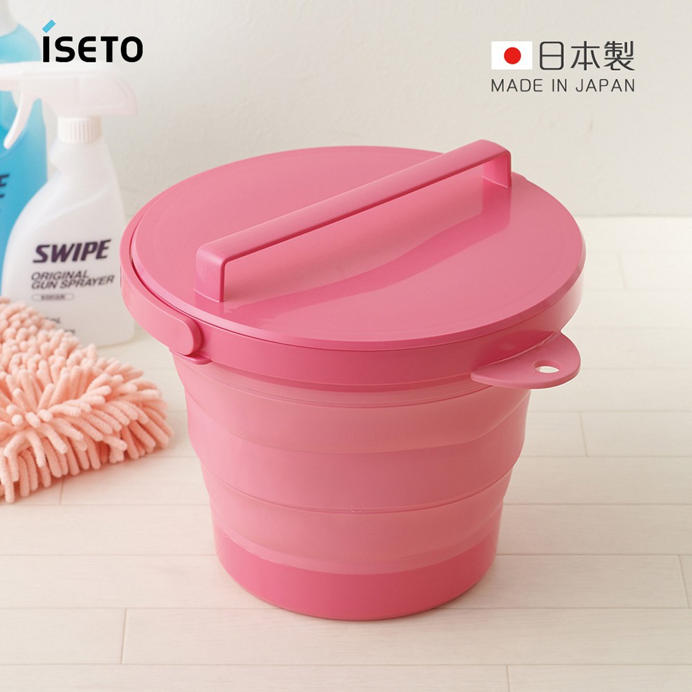 【日本ISETO】日製伸縮折疊式防滑水桶(附蓋子)-8L