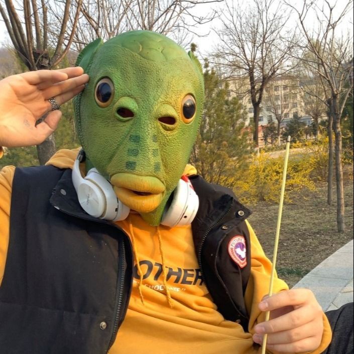 BBIBBI【台灣現貨當天出】搞怪綠魚人頭套抖音爆紅沙雕表情怪怪魚乳膠頭套面具