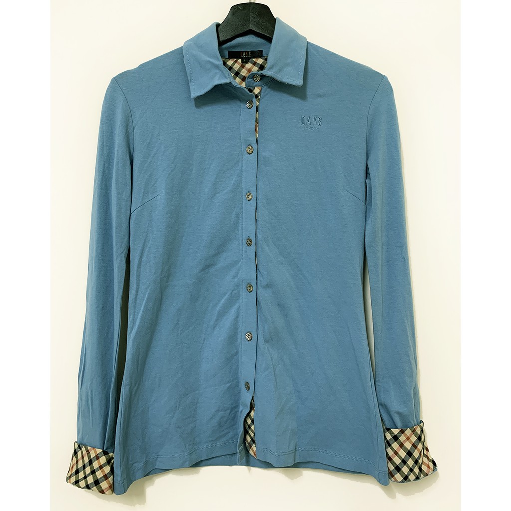 DAKS 純棉長袖POLO衫 藍色 經典格紋內裡 高爾夫球衣 休閒 上衣【壽司羊羊】二手衣