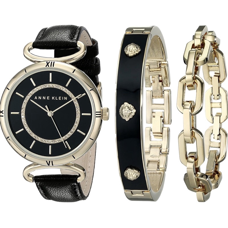 二手 正版 零件 ANNE KLEIN AK/1938GBST 施華洛世奇水鑽 石英 黑色 手錶 飾品
