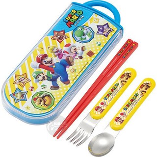 ♡松鼠日貨♡skater 日本製 抗菌 瑪利歐 Super Mario 攜帶式 兒童 餐具組 湯匙 叉子 筷子