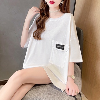 胖胖美依 上衣 短袖t卹 簡約 m-2xl新款印花t卹女寬鬆韓版中長款設計感tne416-lm322.
